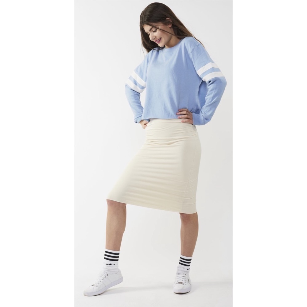 NEW Ivory Foldover Tube Pencil Skirt Knee Length